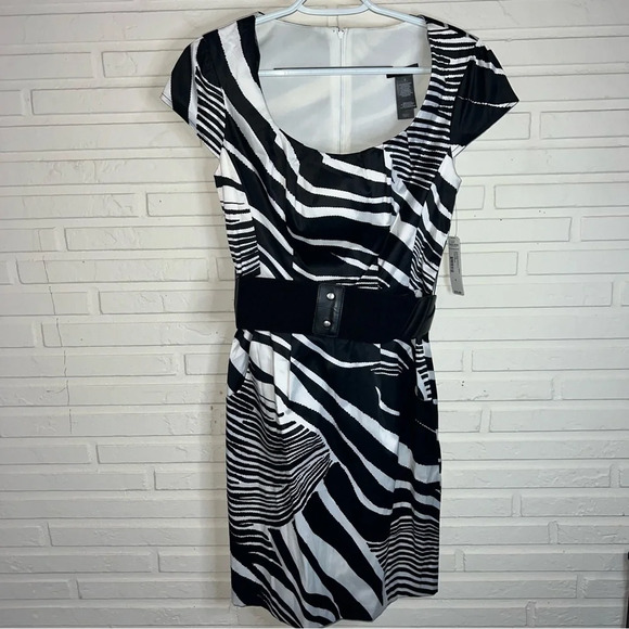 Bisou Bisou Zebra Animal Print Cap Sleeve Belted Dress, Women’s Size 4 - Picture 1 of 8